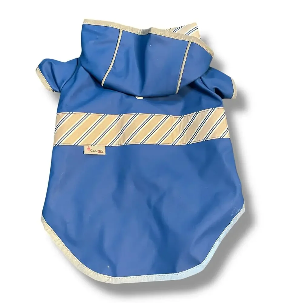 Good2Go XS Dog Raincoat Reversible Blue Striped Hooded Puppy Weather Jacket
